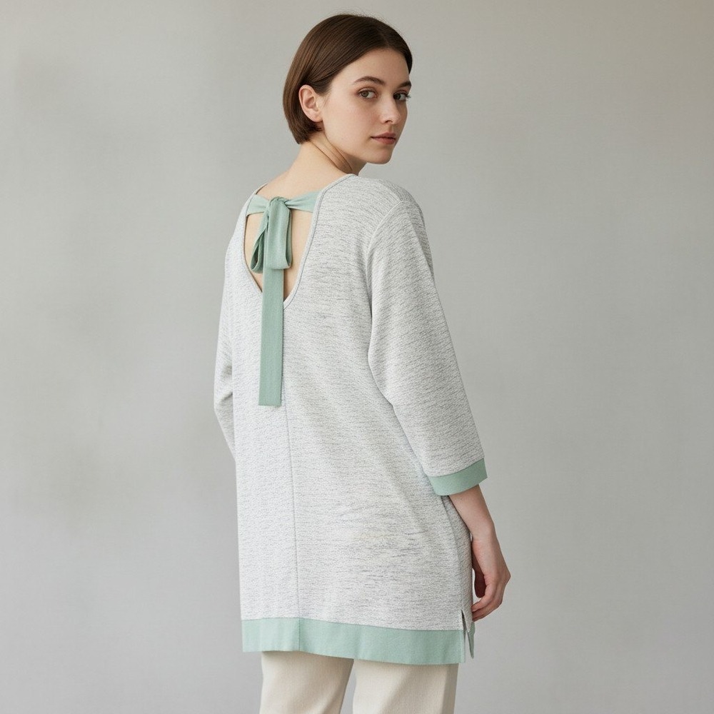 Simply Noelle Womens Gray Marled Knit Tie Back Tunic Top 3/4 Sleeve L/XL